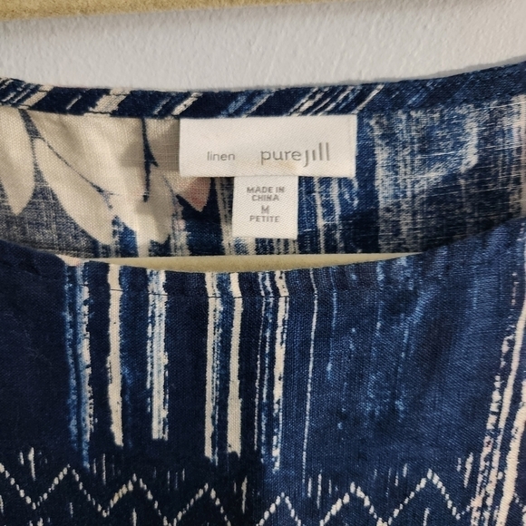 J Jill Pure Jill Petite Medium Sleeveless Tunic Top Lotus Floral Blue Pink - Picture 5 of 6